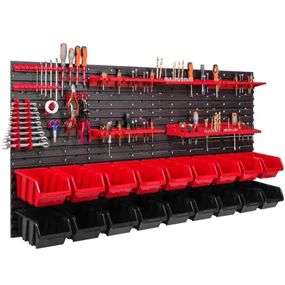 Produktbild von 18 Stapelboxen Werkzeughalter Wandregal Werkstattregal Werkzeugwand 156x78cm Werkzeughalter Lagersystem Schüttenregal Sichtlagerkästen Extra Starke Wandplatten Regal Erweiterbar Werkstattregal Lagerre