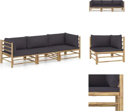 Produktbild von vidaXL 3-tlg. Garten-Lounge-Set mit Dunkelgrauen Kissen Bambus -  Gartenmöbel-Sets