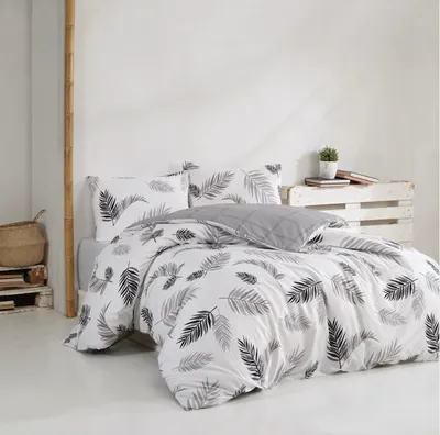Produktbild von L'Essentiel Linge de Maison, Hochwertiges Ranforce Bettwäsche-Set (2-teilig), 200 x 200 cm, 100% Baumwolle, Grau und Weiß | Maschinenwaschbar bei 30 °C | Elegantes Design mit Knopfverschluss.