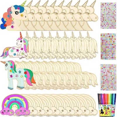 Produktbild von Holz-Bastelset, Einhorn, 55 Teile, Bastelset, Einhorn, Kindergeburtstag, kreatives DIY-Set für Kinder