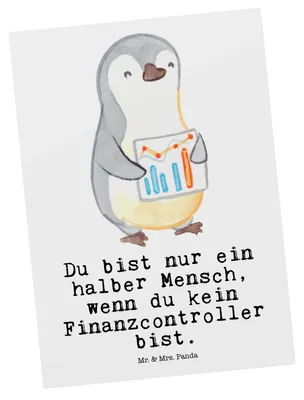 Produktbild von Mr. & Mrs. Panda Postkarte Finanzcontroller Herz - Weiß - Geschenk, Postkarten, bildkarte, Ansichtskarte, Grußkarte, Ansichtskarten