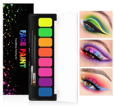 Image de Kit de maquillage néon, 8 couleurs avec pinceau, effet UV