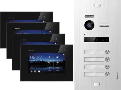 Produktbild von Balter EVO Video-Türsprechanlage für Vierfamilienhaus mit 4x 7 Zoll Monitor Silber Schwarz