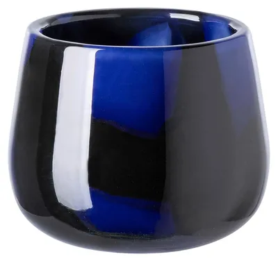 Image de Fink MARLY, vase en verre, bougeoir, verre, surface lisse, bleu, noir, L. 13,5 cm, l. 13,5 cm, H. 11 cm, D. 13,5 cm, référence : 115429