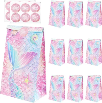 Produktbild von 12 Stück Geschenktüten, Meerjungfrau Tüten Papiertüten Kindergeburtstag