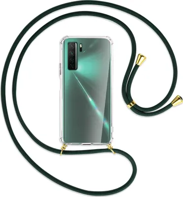 Produktbild von Handykette Backcover-Schutzhülle mit Band (Metall goldfarben) für Huawei P40 lite 5G - dunkelgrün
