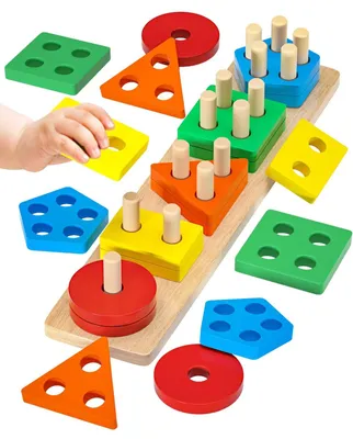 Produktbild von Holz Montessori Spielzeug ab 1 2 Jahr Motorik Lernspielzeug Steckspiel Regenbogenfarben