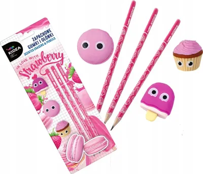Produktbild von Duftende Radiergummis und Bleistifte Erdbeere KIDEA 8606