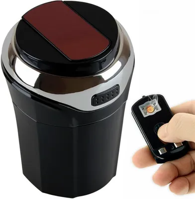 Produktbild von Auto-Aschenbecher, tragbarer Aschenbecher mit abnehmbarem rauchfreiem Feuerzeug und blauem LED-Licht, USB-aufladbarer Auto-Aschenbecher mit Deckel