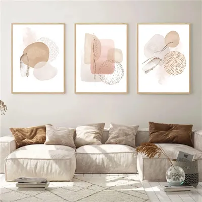Produktbild von Set mit 3 abstrakten Wandbildern in Beige für die Wanddekoration