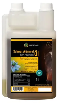 Produktbild von Kräuterland Schwarzkümmelöl für Pferde 1Liter in Dosierflasche