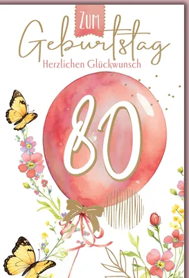 Produktbild von 80. Geburtstag Luftballon herzlichen Glückwunsch Glückwunschkarte mit Umschlag