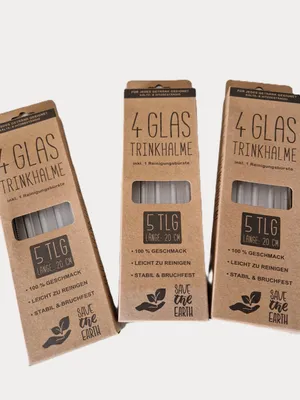 Produktbild von Glastrinkhalme - Trinkhalme - Glas - 3 x Set  mit 4 Trinkhalme & Reinigungsbürste