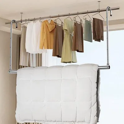 Produktbild von Famanu Kleiderstange ausziehbar, ohne Bohren, höhenverstellbar, Edelstahl, 35-45 cm - 55 cm