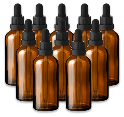 Produktbild von 10x Braune Glasflasche 100 ml mit schwarzer Pipette leer zum Befüllen