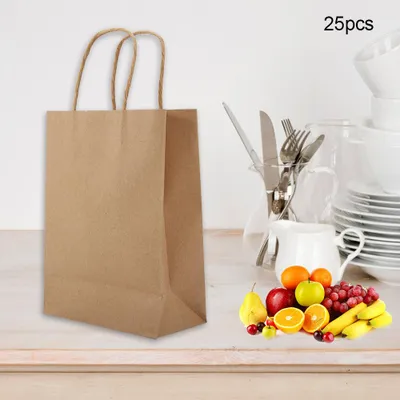 Zdjęcie produktu dla 25 PCS Torba na prezenty z papieru pakowego na ślub Torba na słodycze z uchwytem Żółty