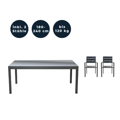 Image de HOME DELUXE - Table de jardin extensible - SOL - env. 180 (240) x 90 x 75 cm - avec 2 chaises, accessoires inclus I Meubles de jardin Table extensible Ensemble pour balcon