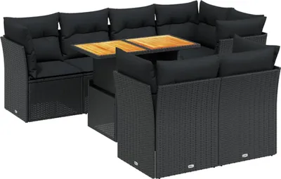 Produktbild von vidaXL 8-tlg. Garten-Sofagarnitur mit Kissen Schwarz Poly Rattan