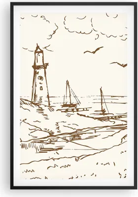 Produktbild von Gerahmtes Poster - Schwarzer Rahmen - Skizze Küste Laterne - 61x91,5 cm - Wand Bild - Wanddeko - Wandbilder - Kunstposter - Wandposter - Bilderrahmen - Bilder - Kunstdruck - P2BPA61x91-4417