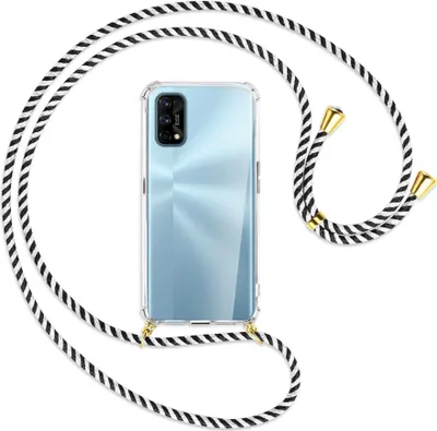 Produktbild von Handykette Backcover-Schutzhülle mit Band (Metall goldfarben) für Realme 7 Pro - schwarz/weiß gestreift