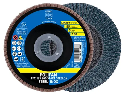 Immagine prodotto di PFERD disco lamellare POLIFAN Z Ø 125 mm grana Z-60 conica INOX corindone zirconio - 69300935