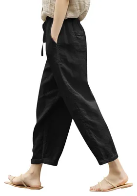 Productafbeelding van Dames Linnen Broek met Wijde Pijpen en Hoge Taille