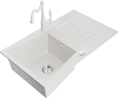 Produktbild von Mexen Cesar 1 Becken-Granitspüle mit Abtropffläche und Mischbatterie Carla, Weiß - 6514-20-670700-20