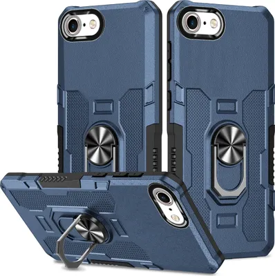 Produktbild von iPhone SE 2020 Hülle, Dual Layer Robuste Rüstung Ringhalter Ständer Schutzhülle für iPhone SE 2020 / iPhone 8 / 7 / 6s / 6 Blau