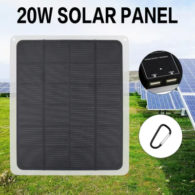 Obrázek produktu pro 20 W DC 5 V solární panel, monokrystalický solární nabíječ s USB výstupem a konektory typu C pro outdoorové aktivity, kempování a turistiku