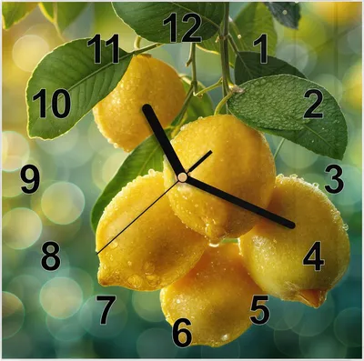 Produktbild von Wanduhr aus Glas mit Motiv Zitronenbaum- 30 x 30 cm - inkl. Aufhängesystem