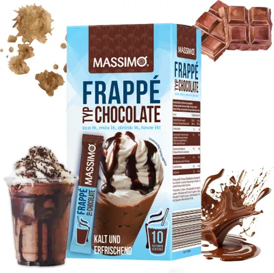 Immagine prodotto di MASSIMO Frappé Chocolate 16 x 250g value pack (160 stick á 25g) Bevanda istantanea in polvere con caffè istantaneo, caffeina, preparazione rapida