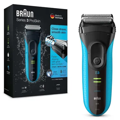 Productafbeelding van Braun Series 3 3040s, Scheerapparaat met plat scheerhoofd, Zwart, Blauw, Batterij, 109 mm, 56 mm, 203 mm
