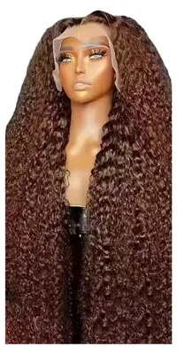 Produktbild von Lange, lockige Afro-Perücke für Damen, natürlich aussehend, aus hitzebeständiger Kunstfaser, flauschig, mit Mittelscheitel, Lace-Front, kraus gewellt, synthetische Perücke