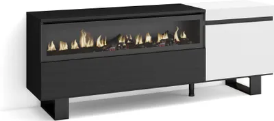 Image de COZY Meuble TV, Banc Télé, 150x35x57cm, Pour les TV jusqu'à 65", Cheminée électrique, Blanc et noir