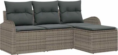 Immagine prodotto di vidaXL Set di divani con cuscini con contenitore 4 pezzi in polirattan grigio