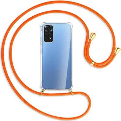 Produktbild von Handykette Backcover-Schutzhülle mit Band (Metall goldfarben) für Xiaomi Redmi Note 11S 4G - neonorange