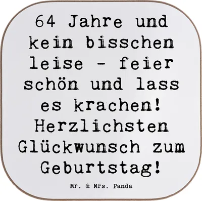 Produktbild von Mr. & Mrs. Panda Untersetzer Glas Spruch 64. Geburtstag - Weiß - Geschenk, Teeuntersetzer, Geburtstagsgeschenk, Tassen, Happy Birthday, Quadratischer, Glückwunsch, Feier