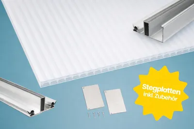 Produktbild von 300 x 500cm Polycarbonat Dacheindeckung Komplettset Opal mit Stegplatten