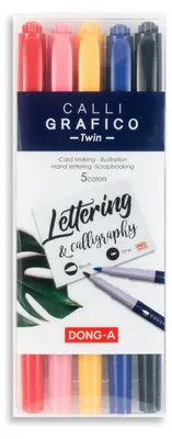 Image de Stylos de calligraphie pinceau double face 5 couleurs