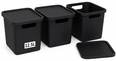 Produktbild von Plastard Aufbewahrungsbox mit Deckel 3er-Set 12,5 Liter in Schwarz