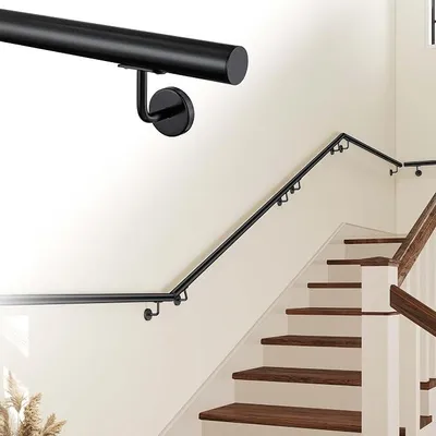 Produktbild von AICA Edelstahl Handlauf Treppengeländer Wandhandlauf Geländer, Schwarz, Geeignet für Innen- und Außenbereiche, Länge: 200cm mit 3 Halterungen