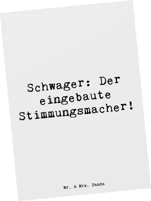 Produktbild von Mr. & Mrs. Panda Postkarte Spruch Schwager Stimmungsmacher - Weiß - Geschenk, Geschenke, Verwandtschaft, Verwandte, Familienmitglieder, Stimmung, Grußkarte, handgemacht
