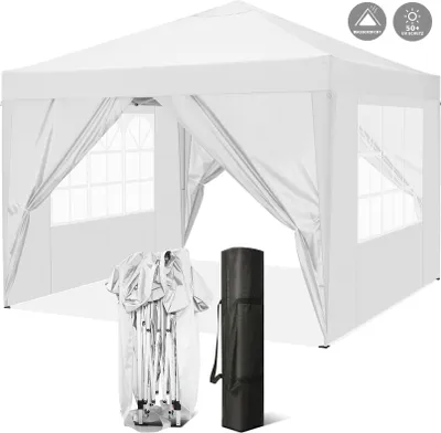 Produktbild von Pawilon 3x3m wodoodporny, rozkładany namiot ogrodowy pop up z 4 ścianami bocznymi, ochrona UV 50+, w zestawie torba, biały