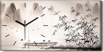 Produktbild von Küchenuhr Bürouhr Leinwand Uhr 60x30 Bild Chinesische Landschafts Tusche - schwarze Hände
