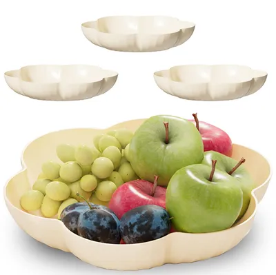 4er-Set blumenförmige Snacktabletts, Kunststoff, cremefarben