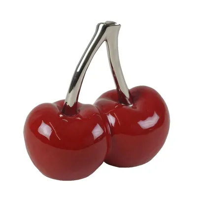 Produktbild von Kirschen Double Cherry rot silber 15x8x16cm Keramik glasiert Dekokirschen Deko