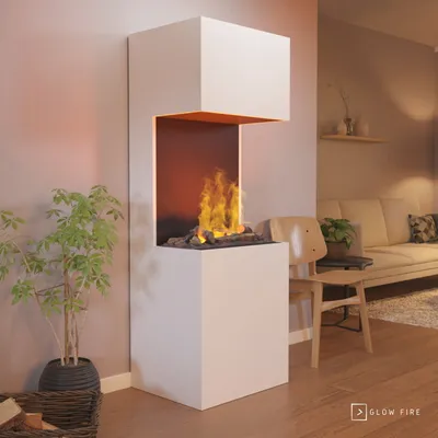 Produktbild von GLOW FIRE Elektrokamin 'Beethoven' | Wasserdampf Kamin mit OMC 600 inkl. Holz in weiß als Raumteiler | HxBxT: 120x60x50 cm