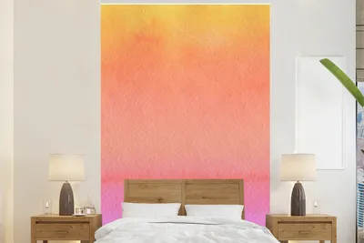 Produktbild von MuchoWow® Fototapete für Wohnzimmer oder Schlafzimmer Wandtapete Vinyl Motivtapete Aquarell - Rosa - Orange - Gelb - 155x240 cm - Tapete