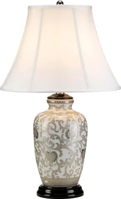 Image de Lampe de table en porcelaine Silverthistle, blanc et argent, 1xE27x60W, porcelaine, dimensions : 58x36x16 cm, IP20, Elstead
