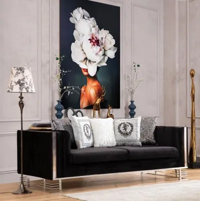 Produktbild von Schwarzer Designer Dreisitzer Wohnzimmer 3-Sitzer Metallrahmen Couch Neu